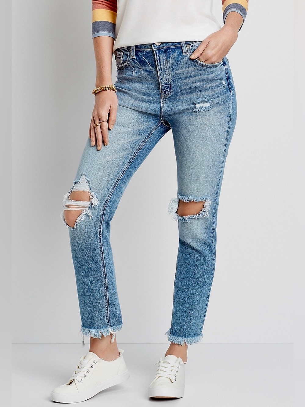 EUC KanCan X Maurices Vintage Hi-Rise Destructed Slim Straight Ankle Jeans Sz:29